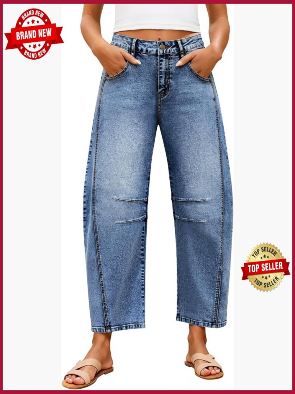 High Waisted Wide Leg Barrel Jeans Stretchy Baggy Ankle Pants